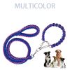 Eight-strand nylon braided dog collar leash dog chain impact blasting chain pet leash - Blue and black - S