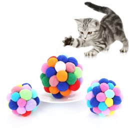 3pcs Pet toy ball set colorful handmade bell elastic ball 3 size combination cat toy - 3PCS(S+M+L)