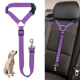 Solid Color 2 In 1 Pet Car Seat Belt Nylon Lead Leash Backseat Safety Belt Adjustable For Dog & Cat - Black