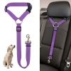 Solid Color 2 In 1 Pet Car Seat Belt Nylon Lead Leash Backseat Safety Belt Adjustable For Dog & Cat - Blue