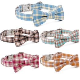 Plaid Dog Collar with Bow Pet Gift Adjustable Soft and Comfy Bowtie Collars for Small Medium Large Dogs - Style 4 - XS 1.0x30cm