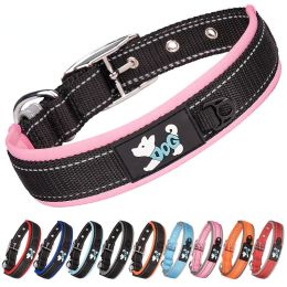 Pet dog collar; diving cloth reflective nylon collar; medium and large dog collar - Color ribbon: blue - L 2.5*(48-58)CM