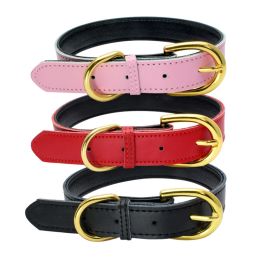 Genuine Leather Dog Collar; Wide Dog Collar; Soft Padded Breathable Adjustable Tactical Waterproof Pet Collar - Red - M 42*2.0cm