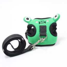 dog harness set; with leas frog leash pet mesh breathable small dog chest back retractable dog leash pet harness - Calf+traction rope - S