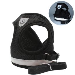 dog Harnesses and dog leash set; Pet Chest Strap Vest Dog Towing Rope Reflective Breathable Dog Rope Pet Supplies Wholesale - black - S