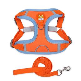 dog Harnesses and dog leash set; Pet Chest Strap Vest Dog Strap Small Dog Rope Wholesale Reflective Dog Towing Rope - orange - S