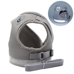 dog Harnesses and dog leash set; Pet Chest Strap Vest Dog Towing Rope Reflective Breathable Dog Rope Pet Supplies Wholesale - silver grey - S