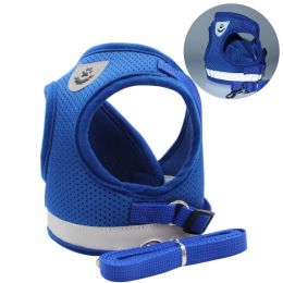 dog Harnesses and dog leash set; Pet Chest Strap Vest Dog Towing Rope Reflective Breathable Dog Rope Pet Supplies Wholesale - blue - S