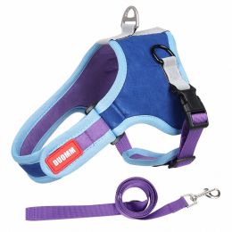 dog Harnesses and dog leash set; Suede Pet Chest Strap Saddle Vest Style Dog Chest Back Reflective Dog Strap Dog Rope Wholesale - blue - S