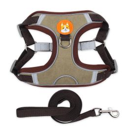 dog Harnesses and dog leash set; Pet Chest Strap Vest Dog Strap Small Dog Rope Wholesale Reflective Dog Towing Rope - Brown - M