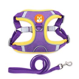 dog Harnesses and dog leash set; Pet Chest Strap Vest Dog Strap Small Dog Rope Wholesale Reflective Dog Towing Rope - purple - S