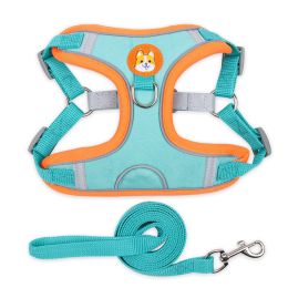 dog Harnesses and dog leash set; Pet Chest Strap Vest Dog Strap Small Dog Rope Wholesale Reflective Dog Towing Rope - Lake blue - L