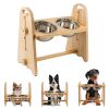 Elevated Dog Bowls for Medium Large Sized Dogs, Adjustable Heights Raised Dog Feeder Bowl with Stand for Food & Water - Wood