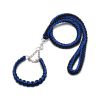 Eight-strand nylon braided dog collar leash dog chain impact blasting chain pet leash - Blue and black - M