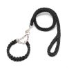 Eight-strand nylon braided dog collar leash dog chain impact blasting chain pet leash - Black - XL