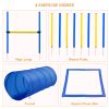 4PC Obstacle Dog Agility Training Course with Jump Hurdle, Tunnel, Pause Box, Weave Poles and Carrying Bag, Backyard Competitive Equipment- Blue/Yello