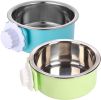 Crate Dog Bowl; Removable Stainless Steel Hanging Pet Cage Bowl Food & Water Feeder Coop Cup for Cat; Puppy; Birds; Rats; Guinea Pigs - green