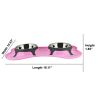 Bone Shaped Plastic Pet Double Diner with Stainless Steel Bowls; Pink and Silver - BNC-14050