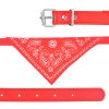 Adjustable Bandana Leather Pet Collar Triangle Scarf - Red - L