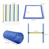 4PC Obstacle Dog Agility Training Course with Jump Hurdle, Tunnel, Pause Box, Weave Poles and Carrying Bag, Backyard Competitive Equipment- Blue/Yello